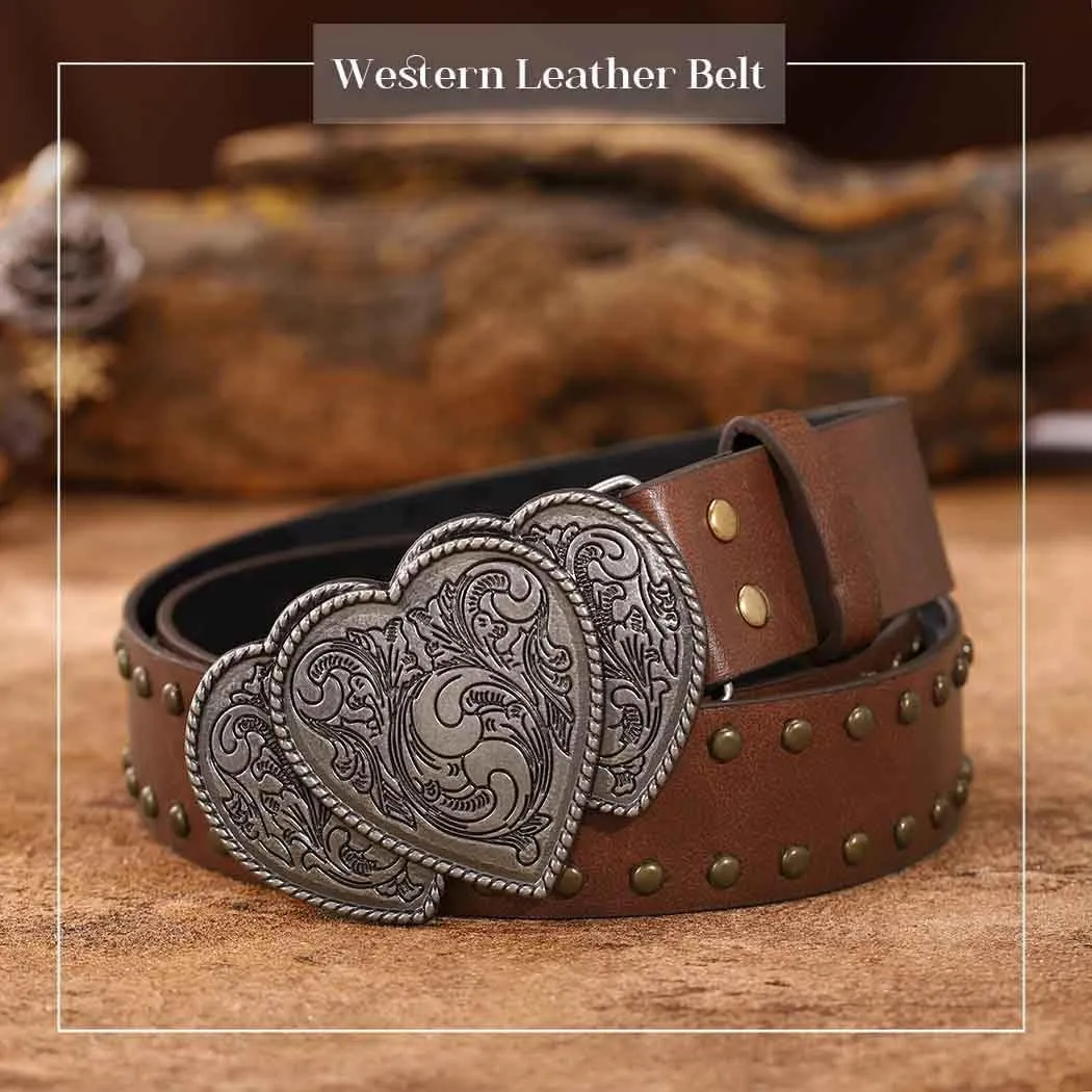 Yalice Heart Western Leather Belt for Women Men Star Buckle Waist Belt for Jeans Pants Ladies Cowgirls Cowboys Belt