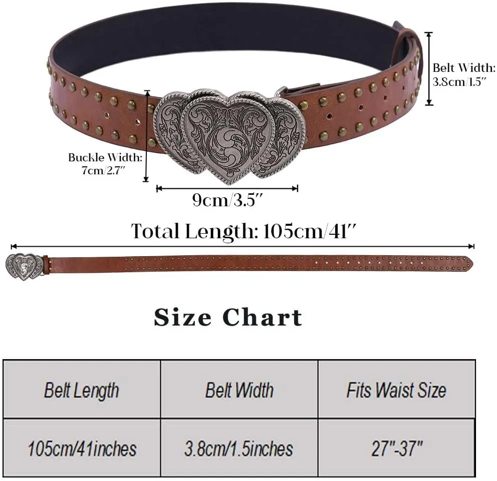 Yalice Heart Western Leather Belt for Women Men Star Buckle Waist Belt for Jeans Pants Ladies Cowgirls Cowboys Belt