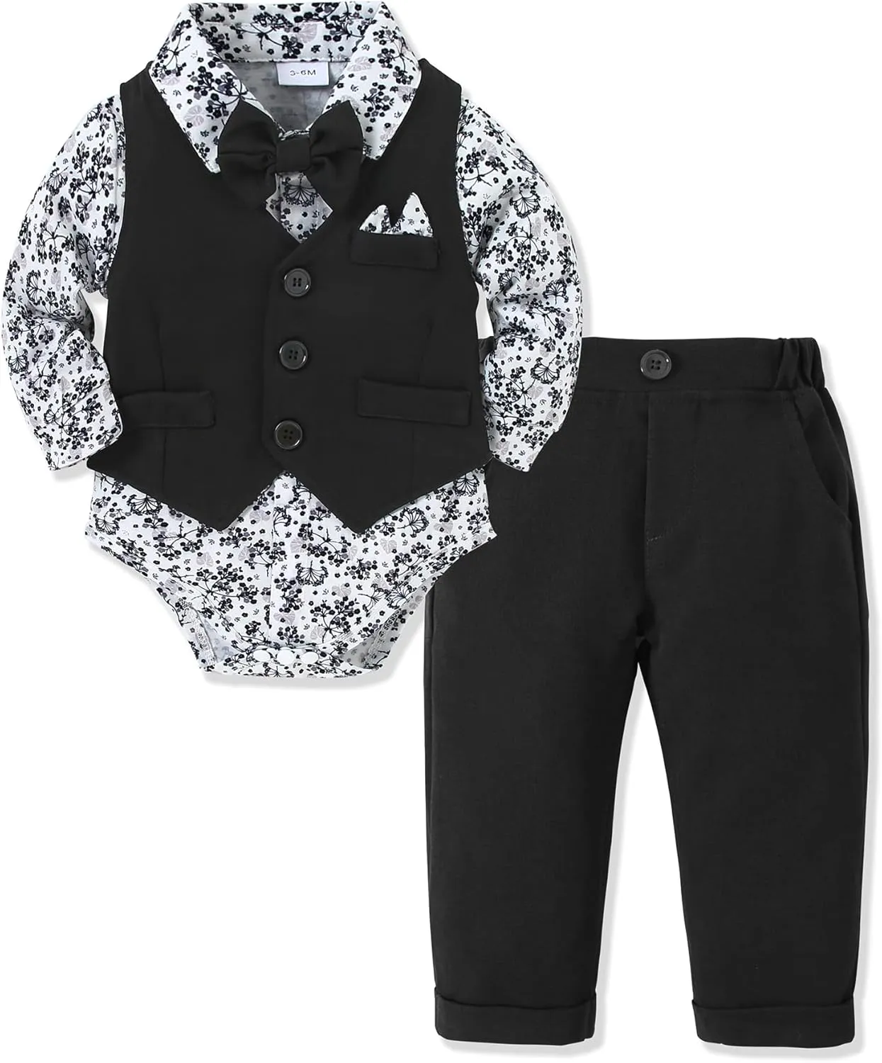 YALLET Baby Boy Clothes Suit 0-24 Months Infant Gentleman Outfits Formal Dress Shirt Bowtie Vest Pants Set Baby Wedding Suits