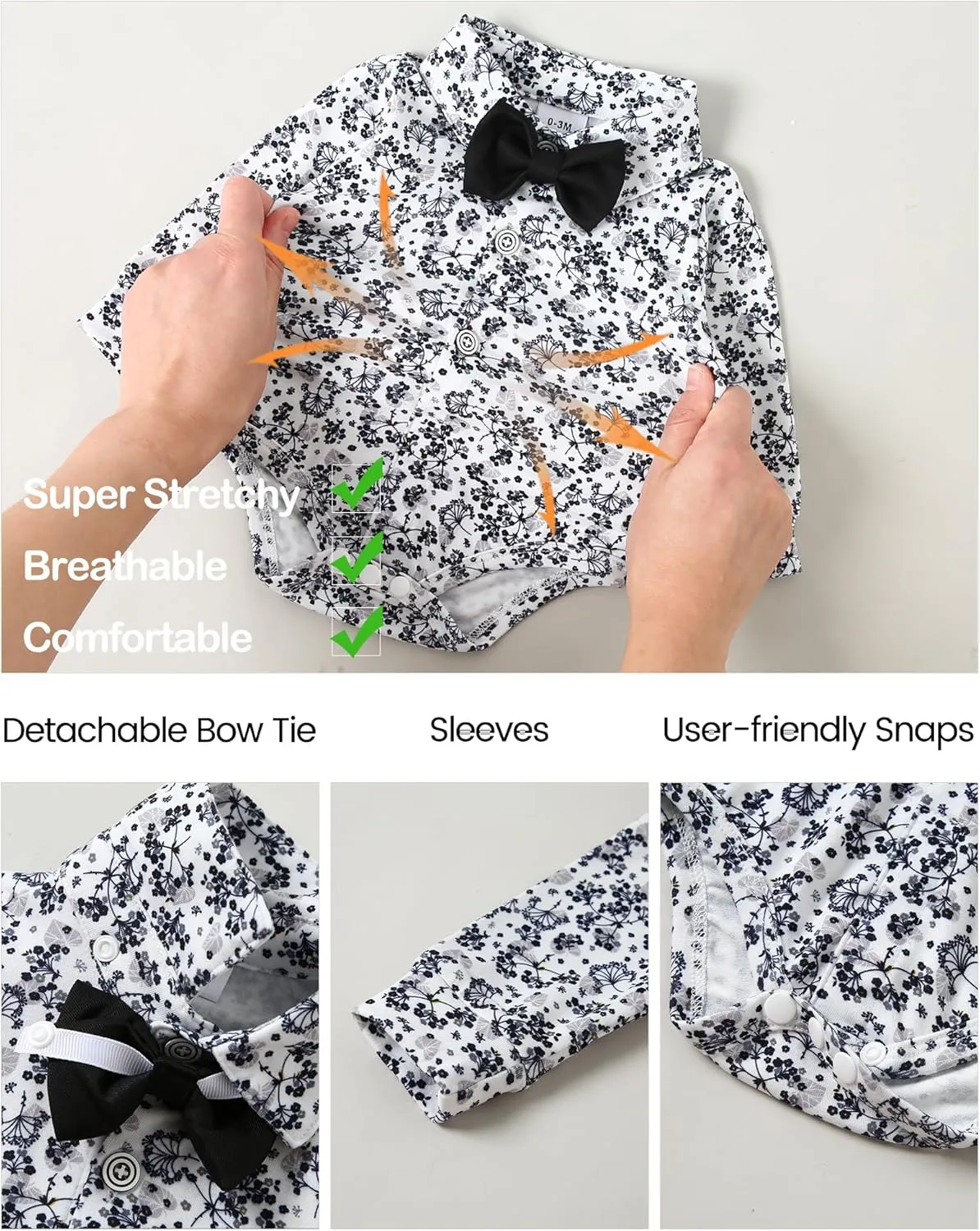 YALLET Baby Boy Clothes Suit 0-24 Months Infant Gentleman Outfits Formal Dress Shirt Bowtie Vest Pants Set Baby Wedding Suits
