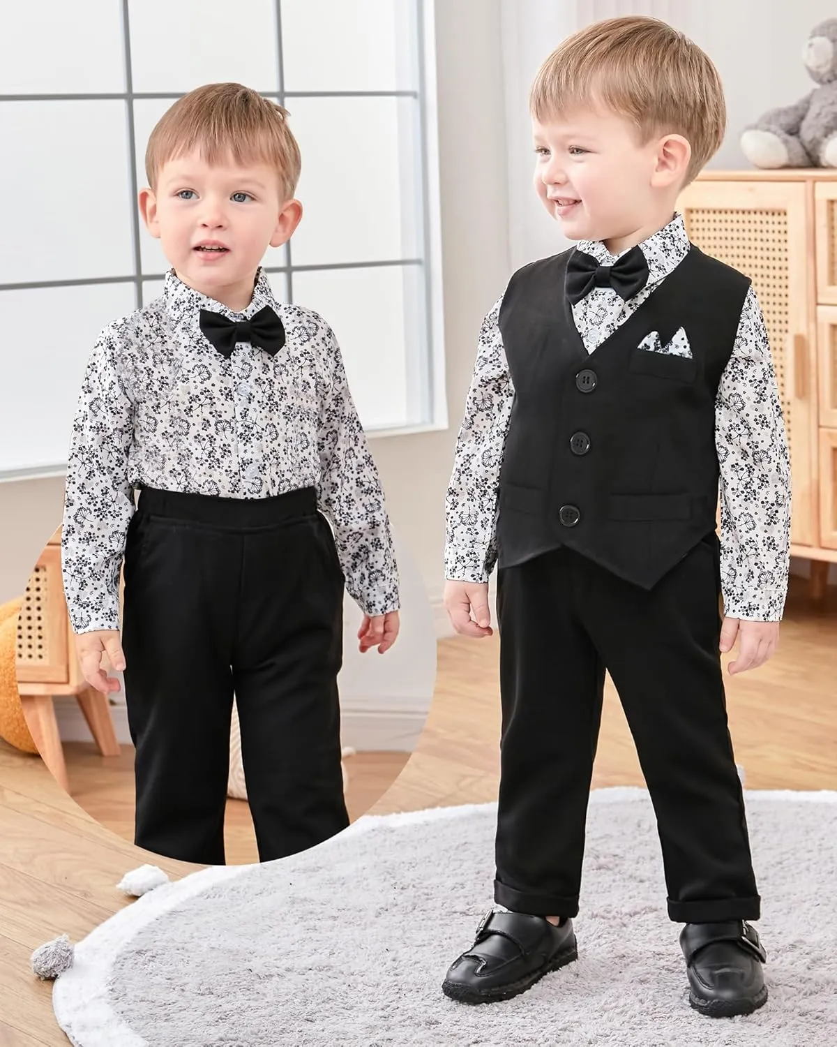 YALLET Baby Boy Clothes Suit 0-24 Months Infant Gentleman Outfits Formal Dress Shirt Bowtie Vest Pants Set Baby Wedding Suits