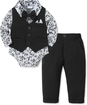 YALLET Baby Boy Clothes Suit 0-24 Months Infant Gentleman Outfits Formal Dress Shirt Bowtie Vest Pants Set Baby Wedding Suits
