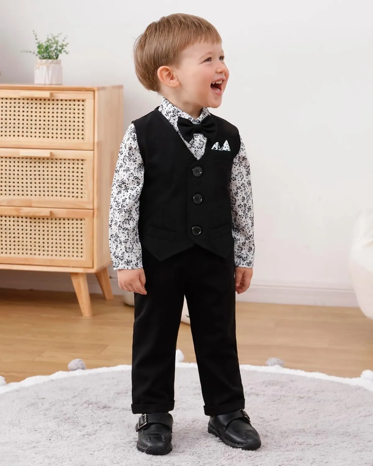 YALLET Baby Boy Clothes Suit 0-24 Months Infant Gentleman Outfits Formal Dress Shirt Bowtie Vest Pants Set Baby Wedding Suits