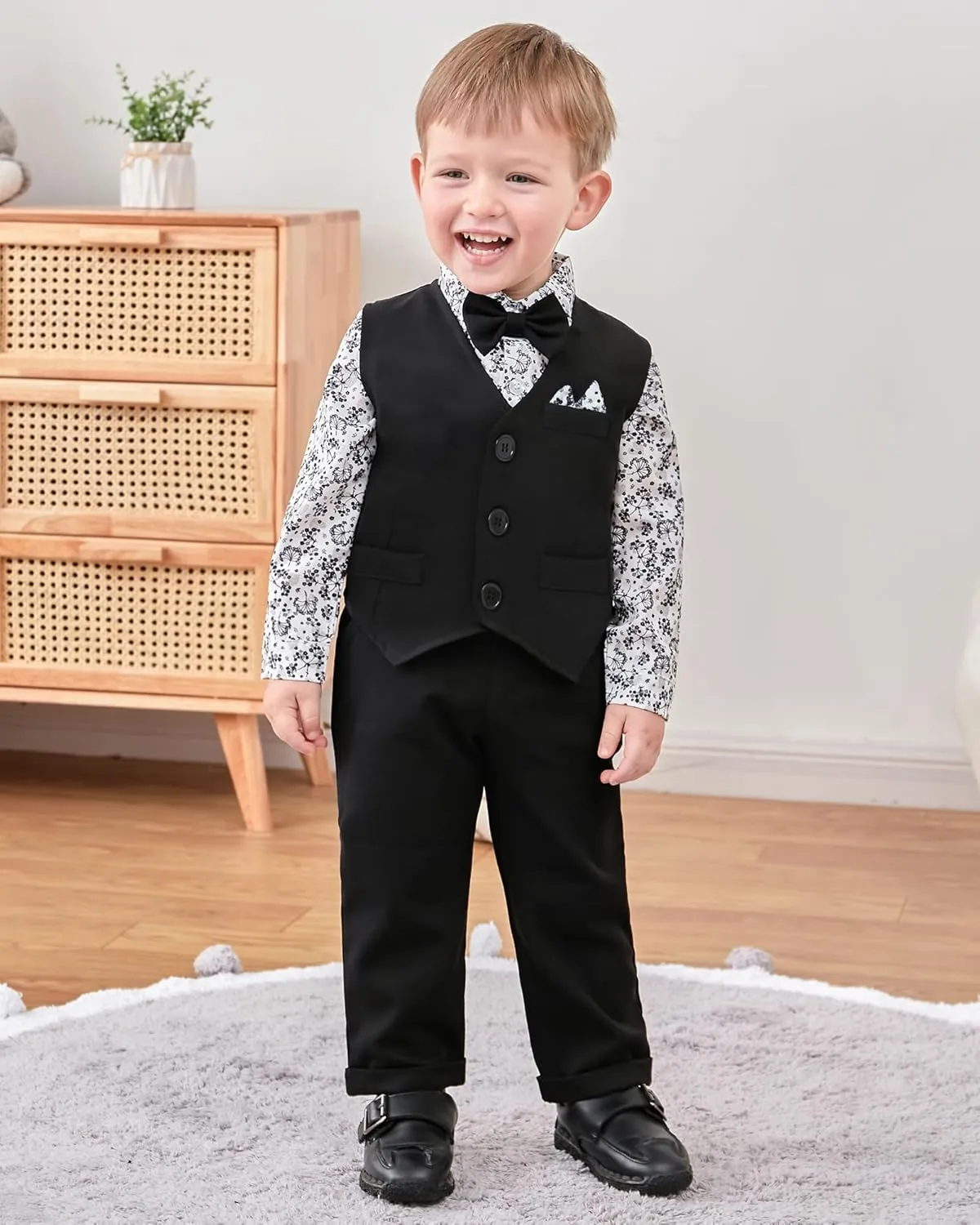 YALLET Baby Boy Clothes Suit 0-24 Months Infant Gentleman Outfits Formal Dress Shirt Bowtie Vest Pants Set Baby Wedding Suits