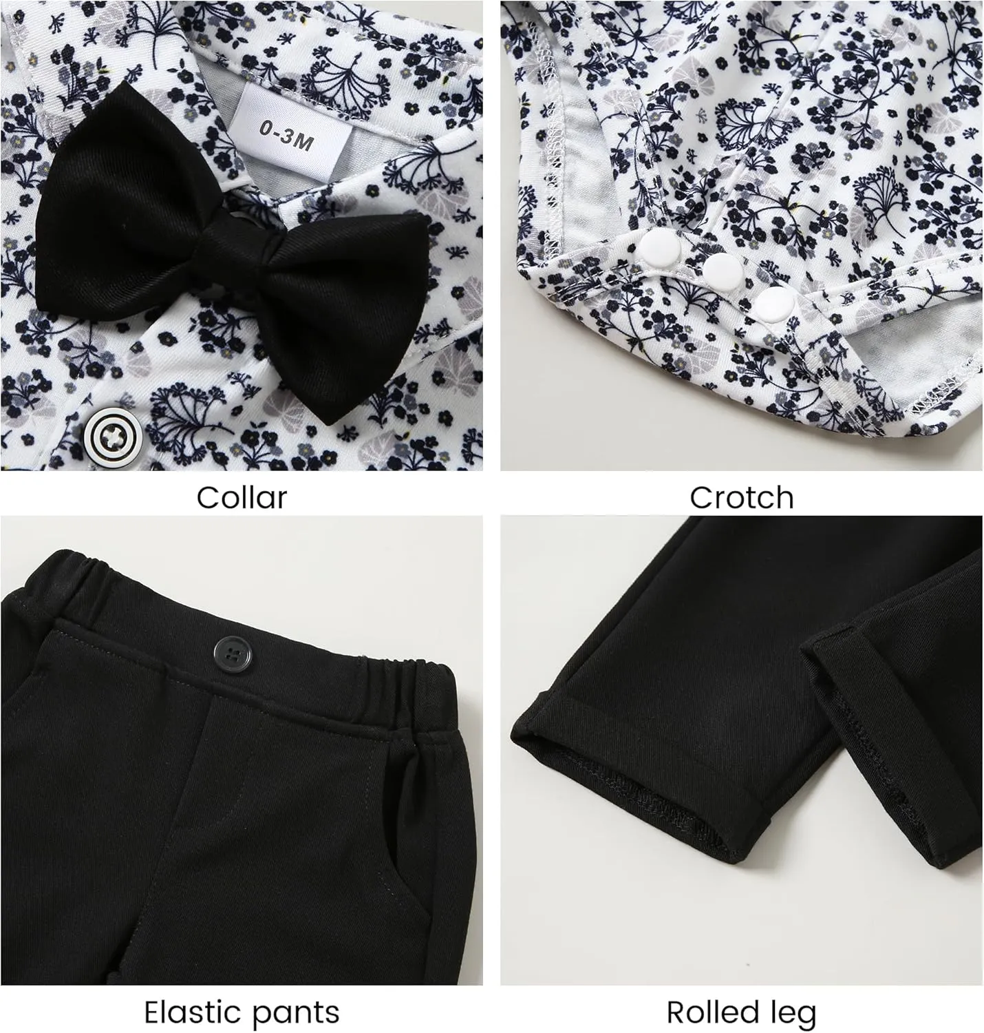 YALLET Baby Boy Clothes Suit 0-24 Months Infant Gentleman Outfits Formal Dress Shirt Bowtie Vest Pants Set Baby Wedding Suits