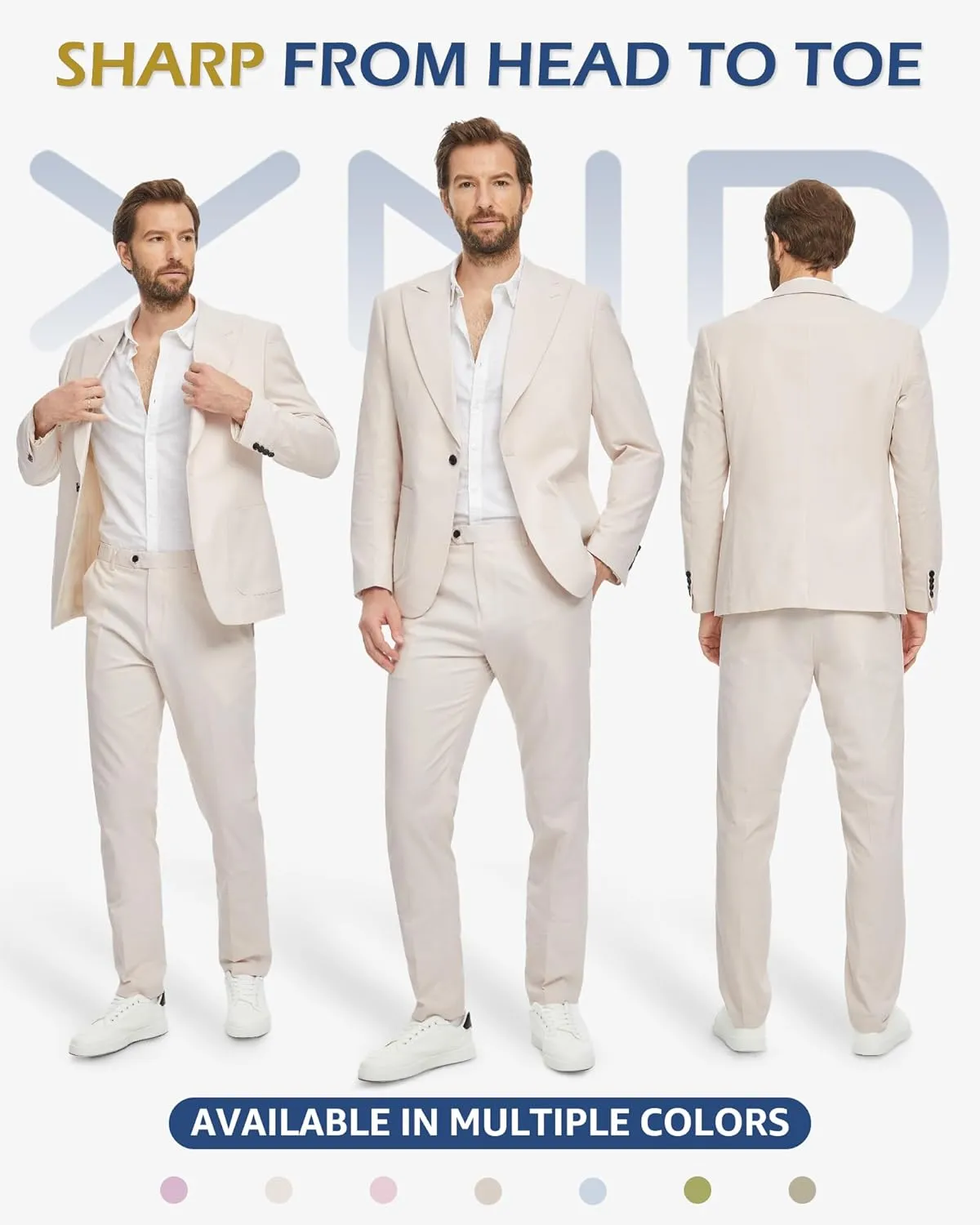 YND Men's 2 Piece Casual Linen Suit, Regular Fit Lightweight Blazer and Pants, Tuxedo for Casual Wedding Business Outfit