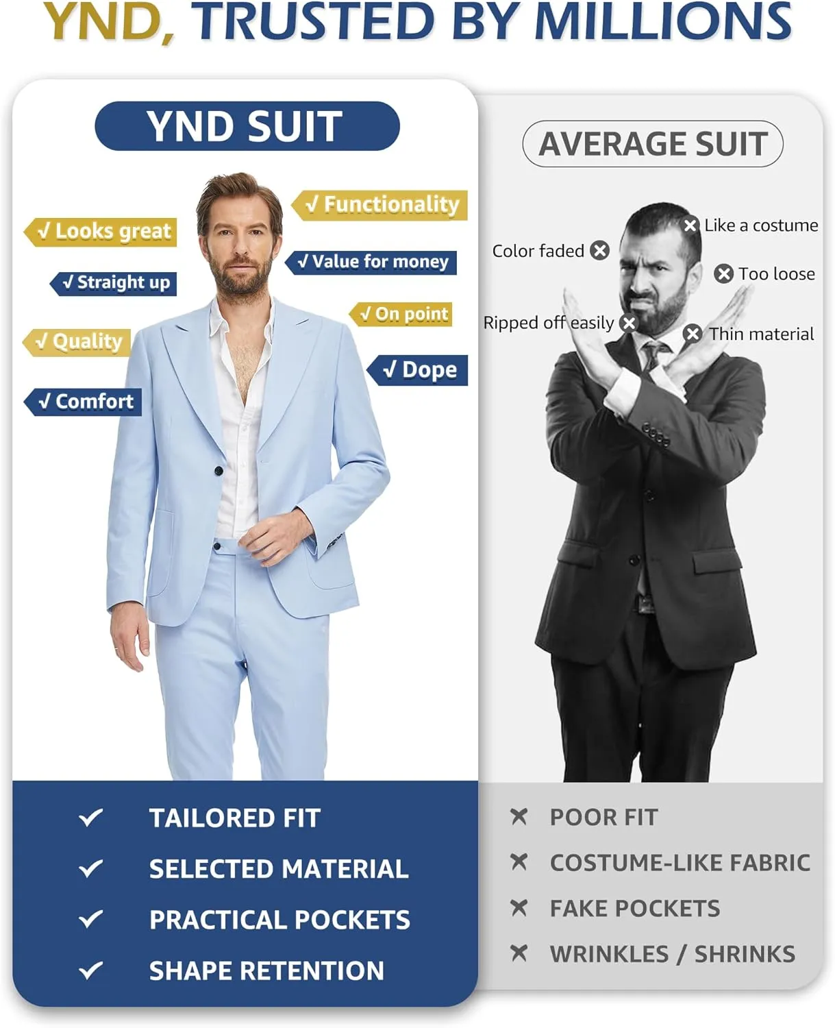 YND Men's 2 Piece Casual Linen Suit, Regular Fit Lightweight Blazer and Pants, Tuxedo for Casual Wedding Business Outfit