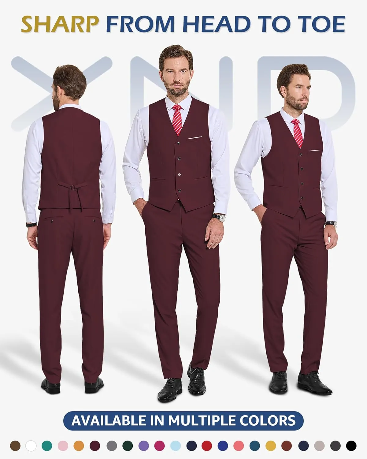 YND Men's 2-Piece Suit, Vest Pants Set for Men, Classic Waistcoat with Tie for Business, Wedding, Prom, Homecoming
