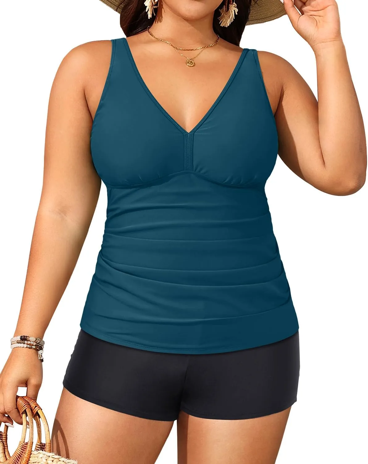 Yonique Womens Plus Size Swimsuits with Shorts Tummy Control Tankini Two Piece Bathing Suits Athletic Swimwear