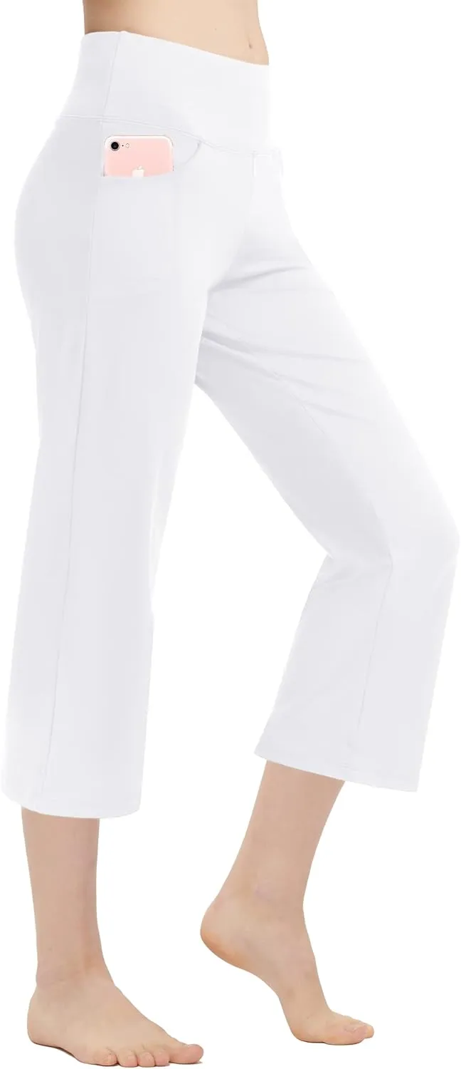 Zeronic Women's Yoga Capri Pants with Pockets Flare Workout Lounge Bootleg Leggings Bootcut Crop Exercise Pants