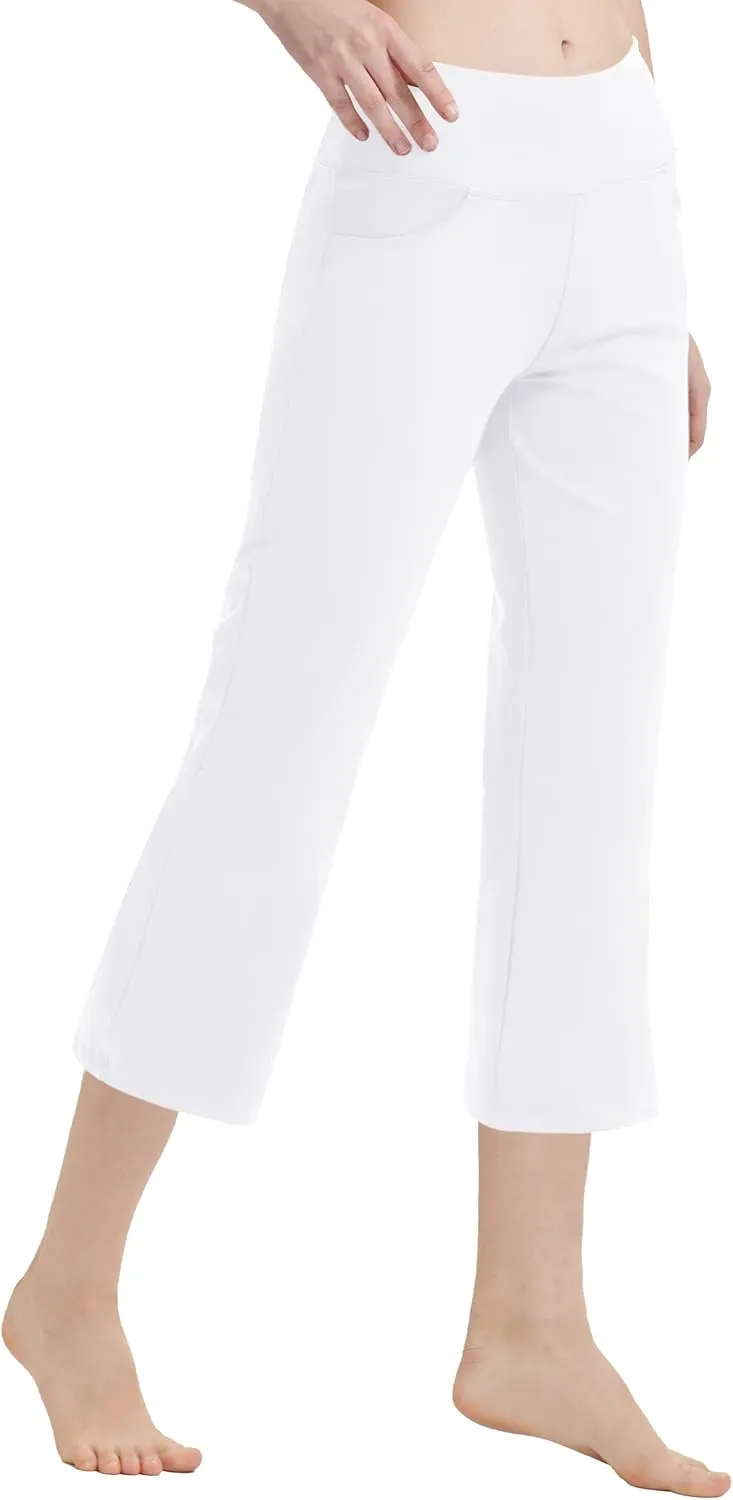Zeronic Women's Yoga Capri Pants with Pockets Flare Workout Lounge Bootleg Leggings Bootcut Crop Exercise Pants