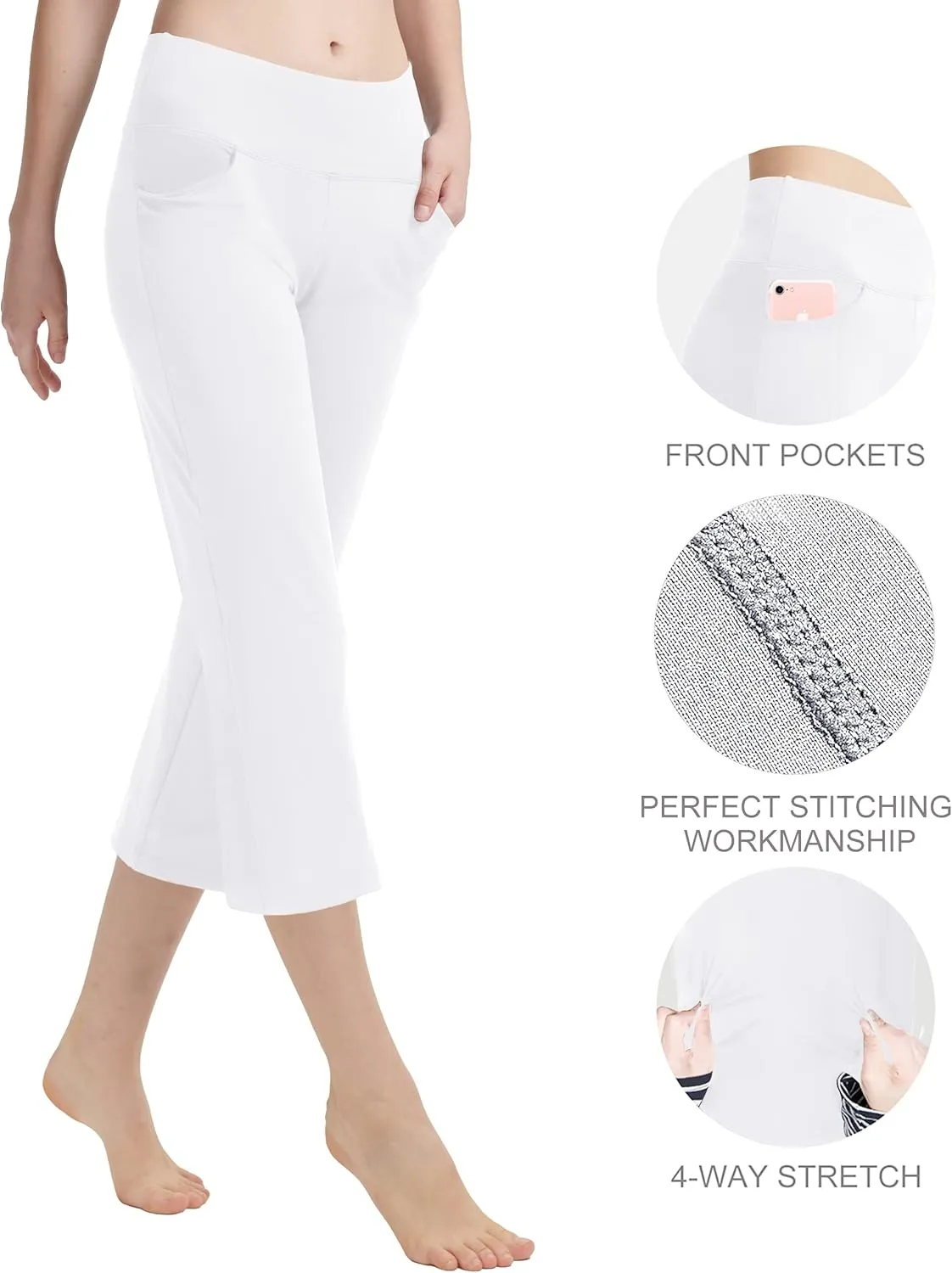 Zeronic Women's Yoga Capri Pants with Pockets Flare Workout Lounge Bootleg Leggings Bootcut Crop Exercise Pants