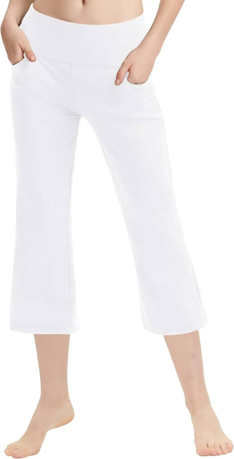 Zeronic Women's Yoga Capri Pants with Pockets Flare Workout Lounge Bootleg Leggings Bootcut Crop Exercise Pants