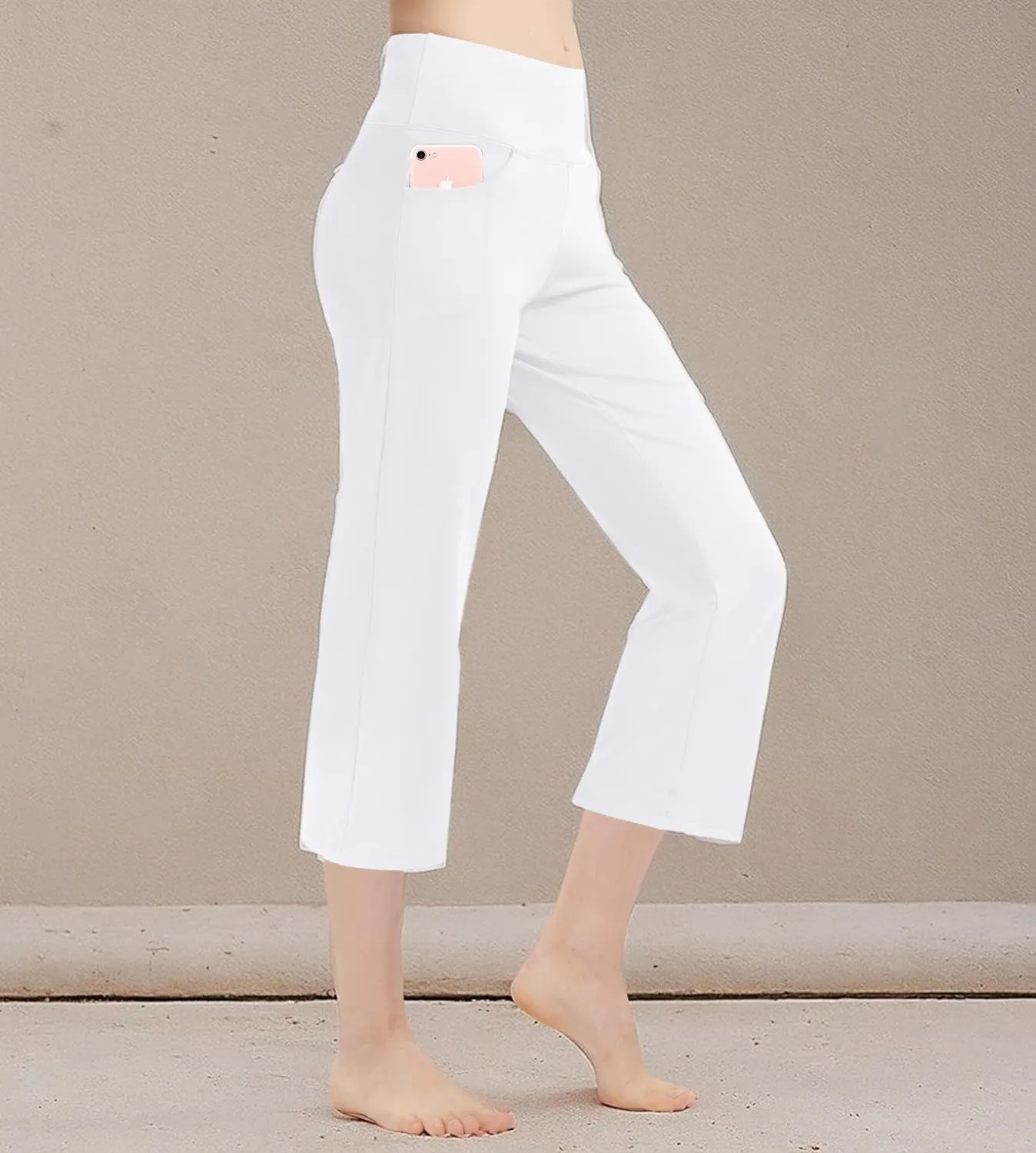 Zeronic Women's Yoga Capri Pants with Pockets Flare Workout Lounge Bootleg Leggings Bootcut Crop Exercise Pants