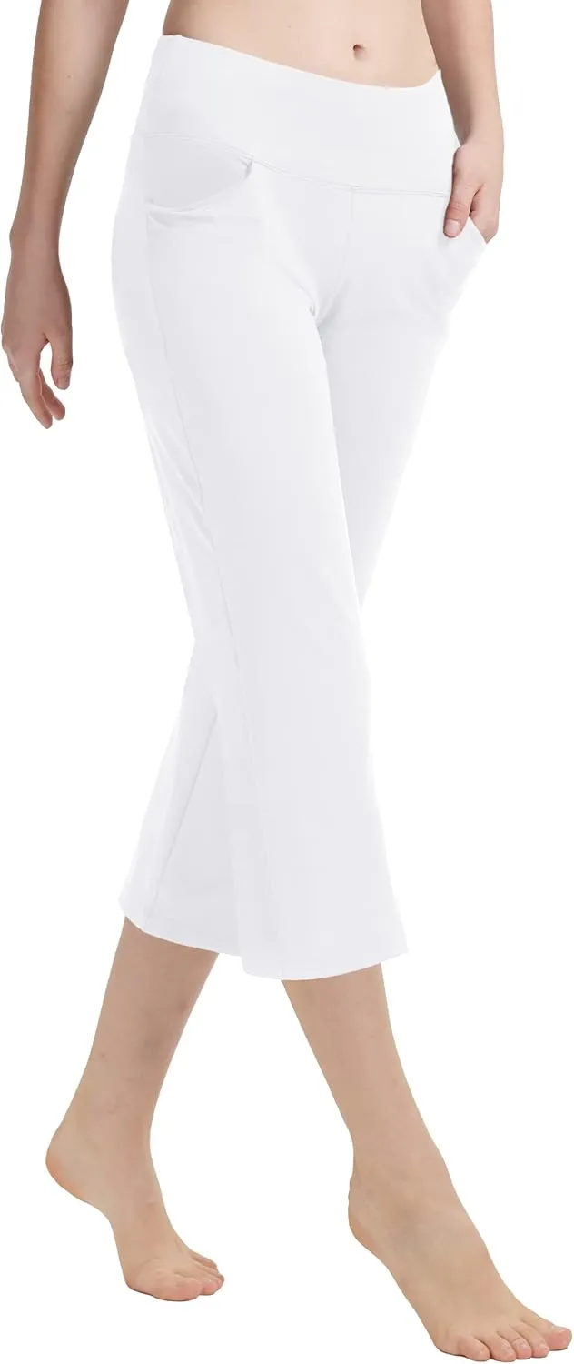 Zeronic Women's Yoga Capri Pants with Pockets Flare Workout Lounge Bootleg Leggings Bootcut Crop Exercise Pants