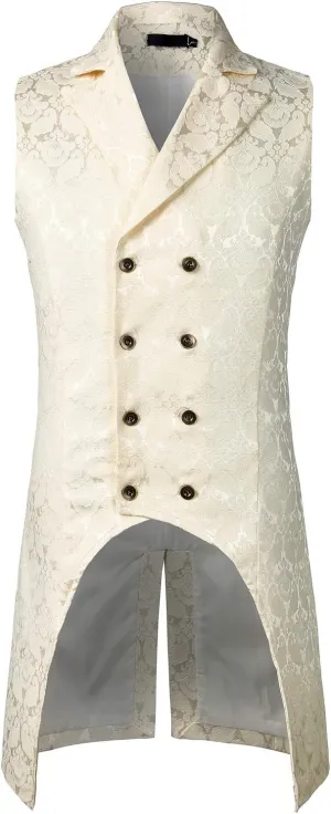 ZEROYAA Mens Gothic Steampunk Double Breasted Jacquard Brocade Vest Waistcoat Sleeveless Tailcoat